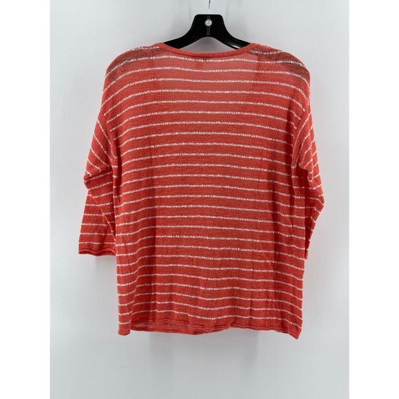 J Jill Women's Orange White Striped Knit Linen Sweater 3/4 Sleeve Size Small - Picture 3 of 10